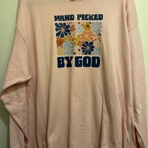 Gildan Women’s Long Sleeve Light Pink T-Shirt with Floral Design, Sz 2X